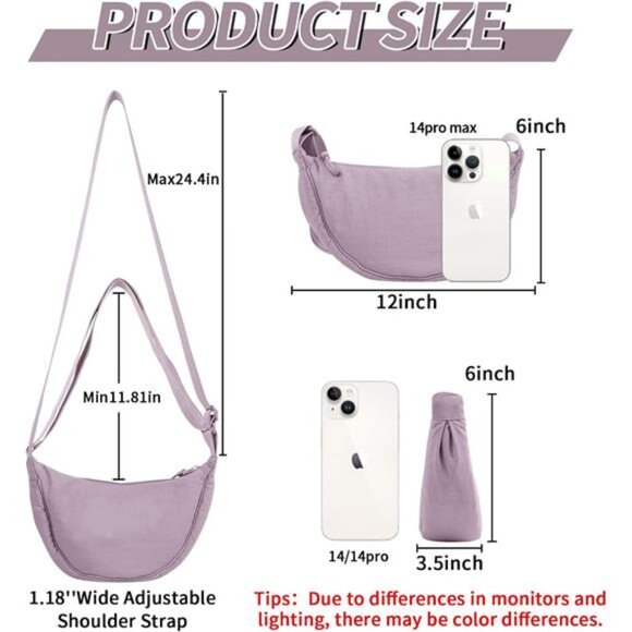 Small Nylon Crescent Crossbody Bag Violet - Picture 2 of 6